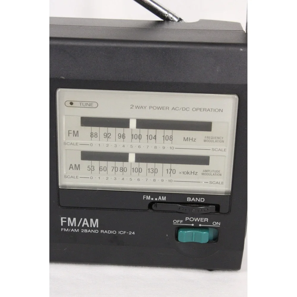 Sony ICF-24 Portable FM AM 2-Band Radio Black Analog Receiver Retro Works